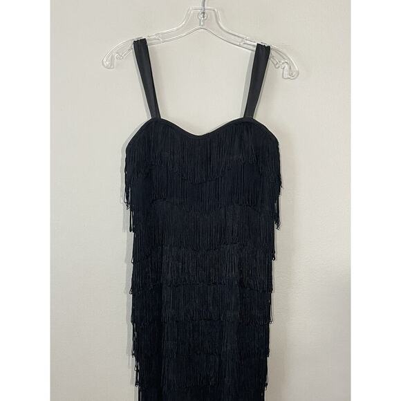 Black Flapper Fringe Dress 1920’s Adult Costume Party Built In Padding Cosplay - Picture 2 of 7
